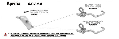 Arrow Titanium collectors kit
 Aprilia SX-V 5.5, Bj. 2007-2014 