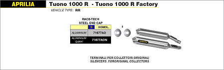  Arrow Race-Tech Aluminium schwarz mit Edelstahl-Endkappe
 Aprilia Tuono 1000 R / R Factory, Bj. 2006-2010 