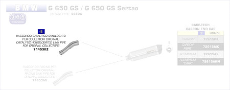  Arrow Verbinsugnsrohr mit Kat für Original Krümmer
 BMW G 650 GS Sertao, Bj. 2012-2014 