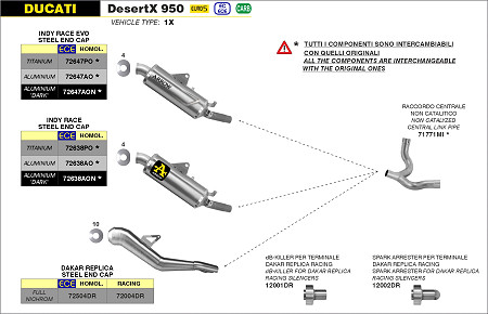  Arrow Indy Race EVO Aluminium mit Edelstahl-Endkappe
 Ducati Desert X 950, Bj. 2022-2023 