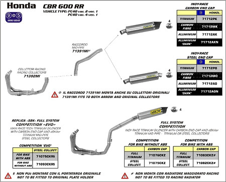  Arrow Zwischenrohr zentral
 Honda CBR 600 RR, Bj. 2009-2012 
