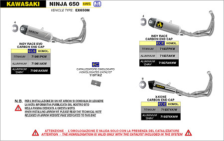  Arrow Indy Race EVO Aluminium mit Carbon-Endkappe
 Kawasaki Ninja 650, Bj. 2021-2023 