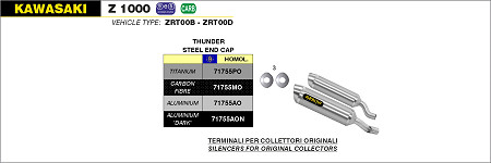  Arrow Thunder Aluminium mit Edelstahl-Endkappe
 Kawasaki Z 1000, Bj. 2010-2013 