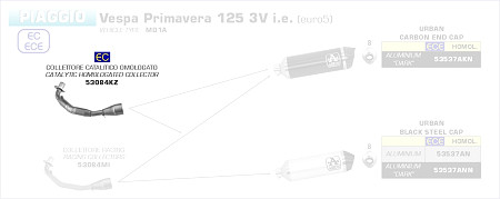  Arrow Krümmer mit Kat VESPA PRIMAVERA 125 21-
 Piaggio Vespa Primavera 125 3V, Bj. 2021-2023 