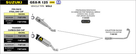  Arrow Pro-Race Edelstahl schwarz mit Edelstahl-Endkappe
 Suzuki GSX-R 125, Bj. 2017-2020 