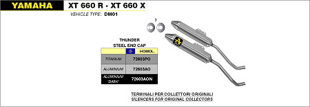  Arrow Thunder Aluminium mit Edelstahl-Endkappe
 Yamaha XT 660 R - XT 660 X, Bj. 2004-2016 